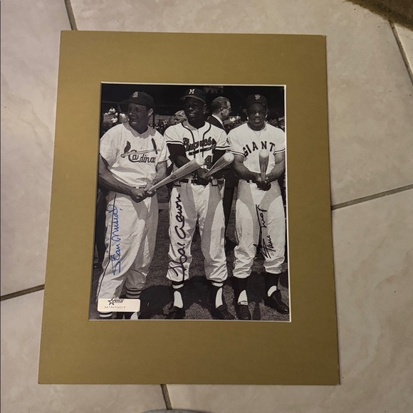 Stan MusialHank Aaron Willy Maysautograph photo starauthentic.com Coa